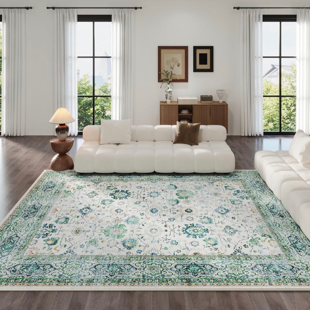 Washable Rug, Green Boho 8x10